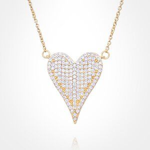 Stainless Steel CZ Stone Paved Heart Pendant Necklace in Gold
